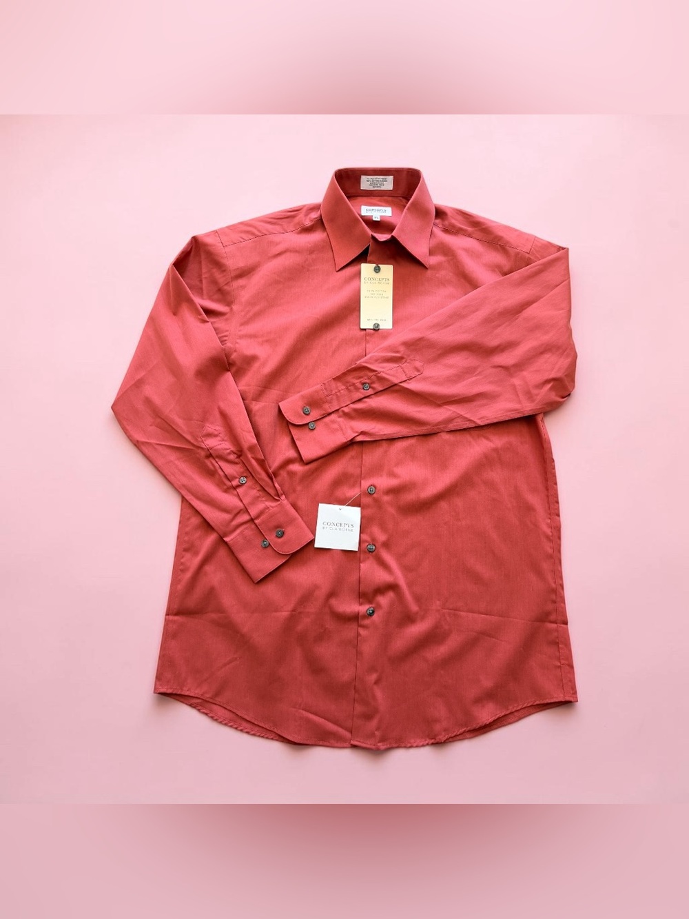 Concepts by Claiborne Men’s Cotton Long Sleeve Dress Shirt Red 15 1/2 32/33 NWT